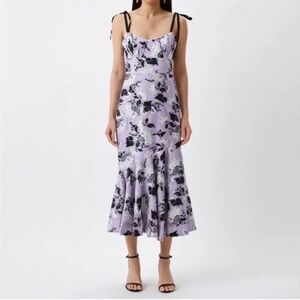 Monique Lhuillier Purple Floral Midi Dress